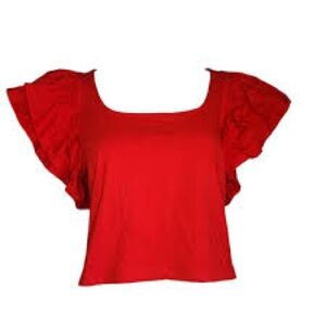 A New Day Red Flutter Sleeve Crop Top